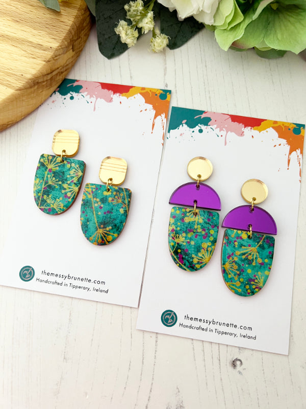Abstract Flower Earrings in Green, Gold and Purple | 3 Styles