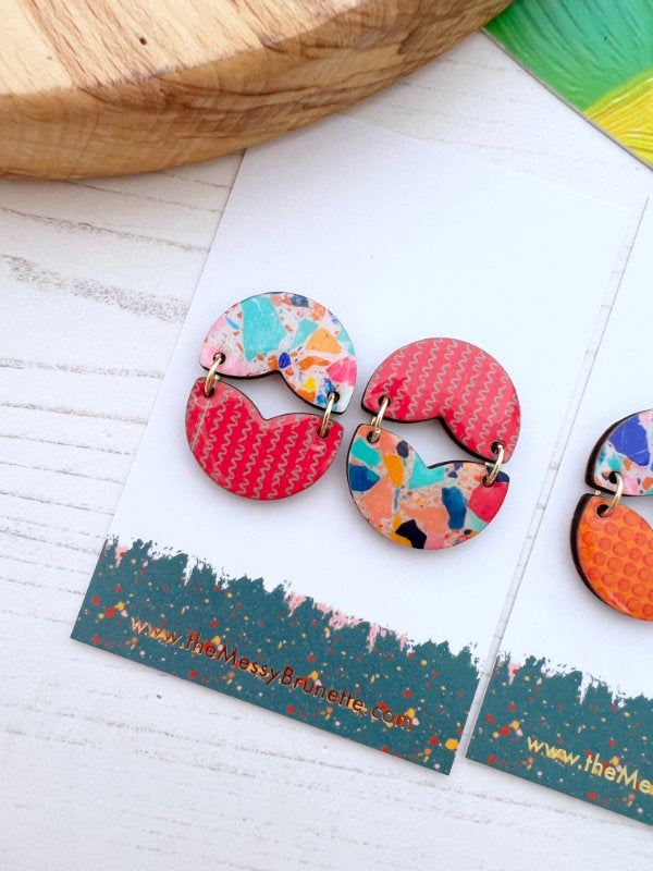 Curved Petal Statement Stud Dangles | Oranges and Pinks