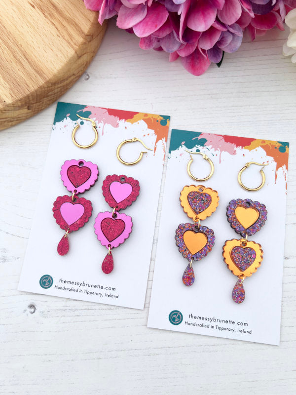 Double Heart 'Opposites' Statement Earrings in 2 Styles