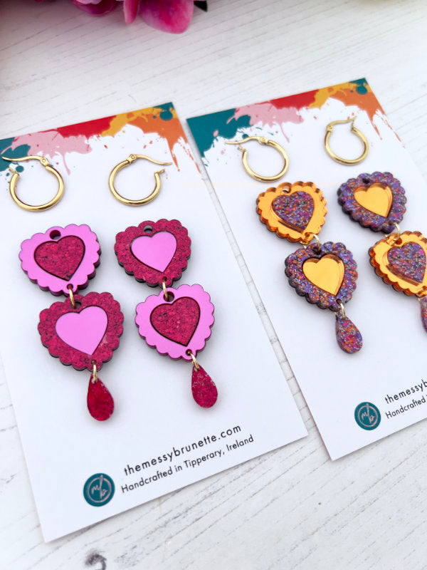 Double Heart 'Opposites' Statement Earrings in 2 Styles