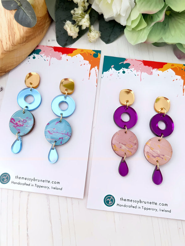 Long Circle Drop Earrings in 4 Colourways