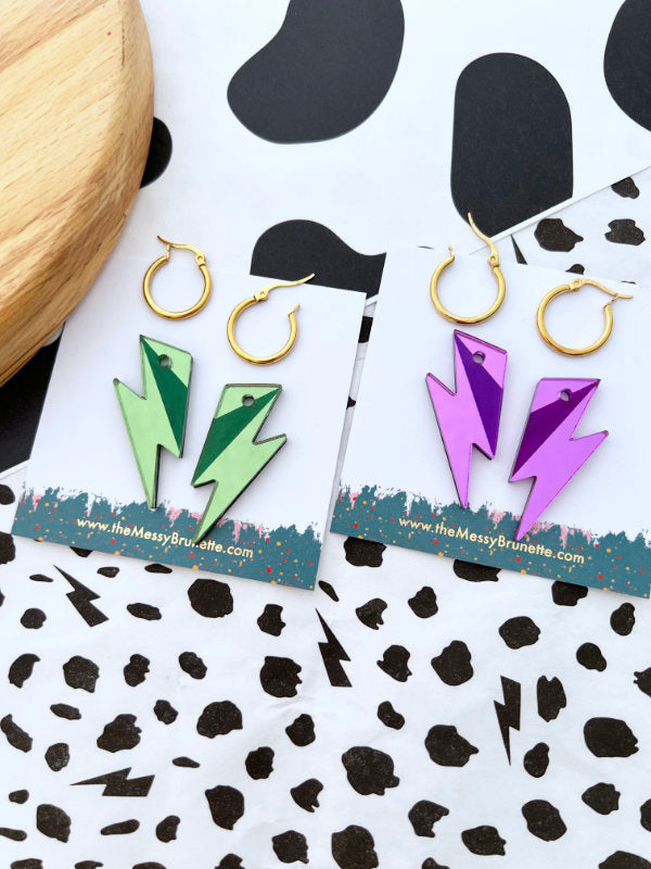 Green and lavender 
Bolt Hoop Earrings