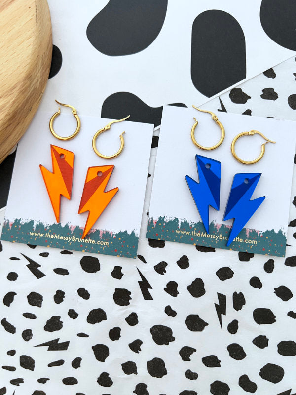 Amber and royal blue Bolt Hoop Earrings