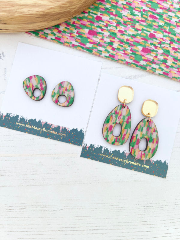 Brush Stroke Green and Pink Earrings