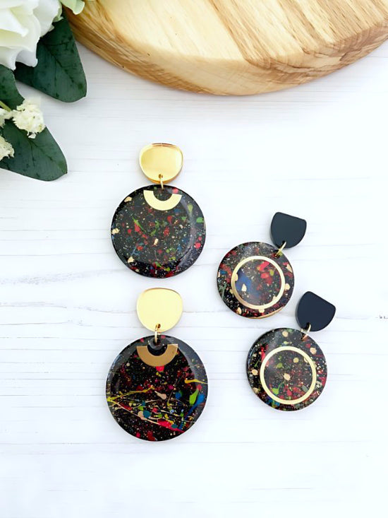 Black Splatter Dangle Earrings