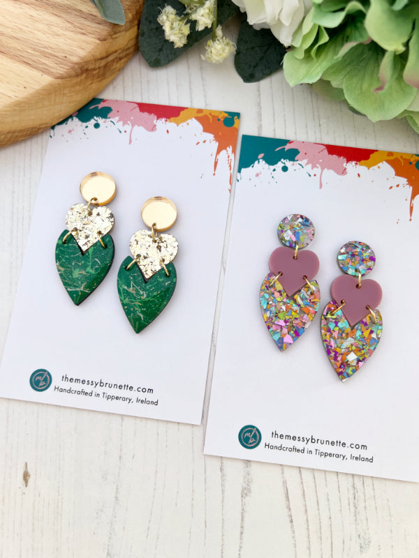 Load image into Gallery viewer, Stacked Heart Earring Drops in 2 Styles
