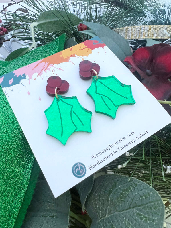 Holly Christmas Earrings