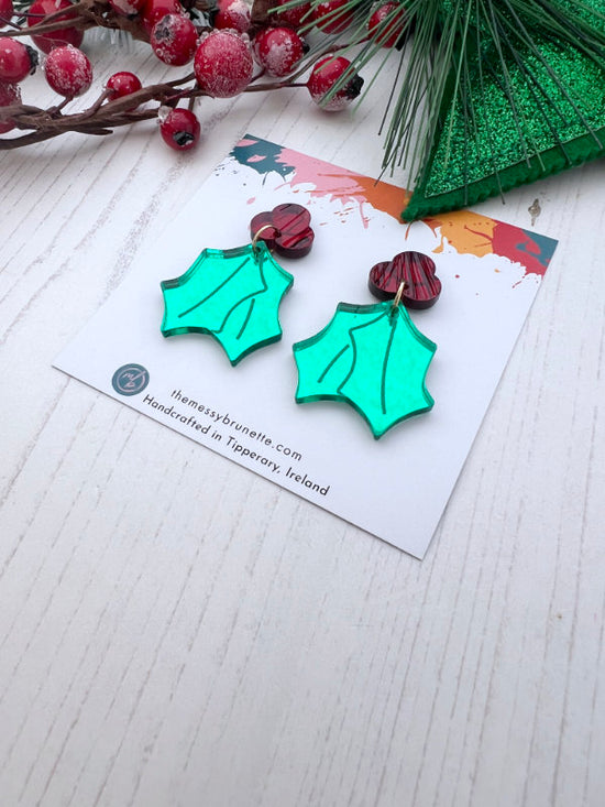 Holly Christmas Earrings