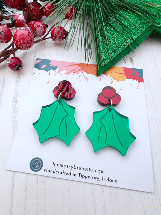 Holly Christmas Earrings