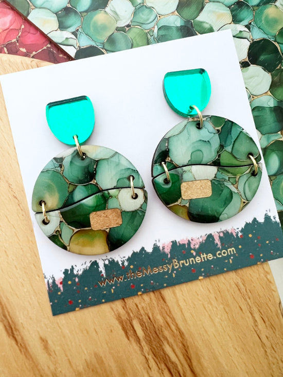 Alcohol Ink Earrings in Green and Red Inks