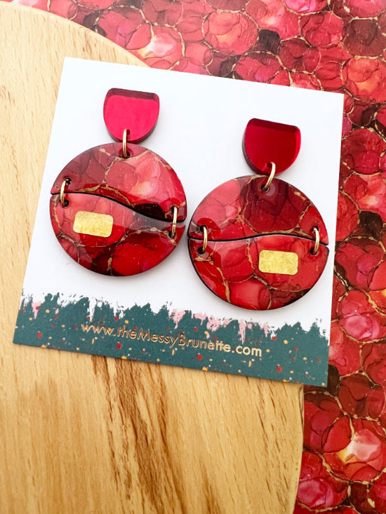 Alcohol Ink Earrings in Green and Red Inks