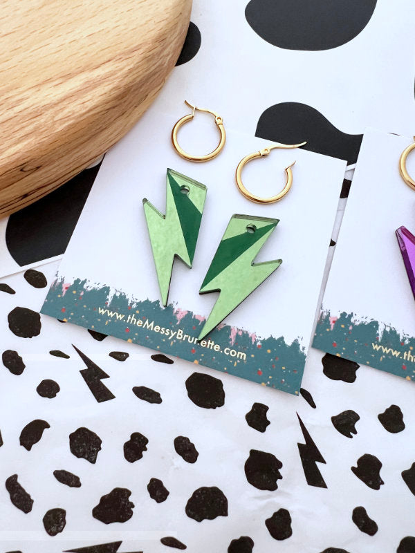 Green Bolt Hoop Earrings