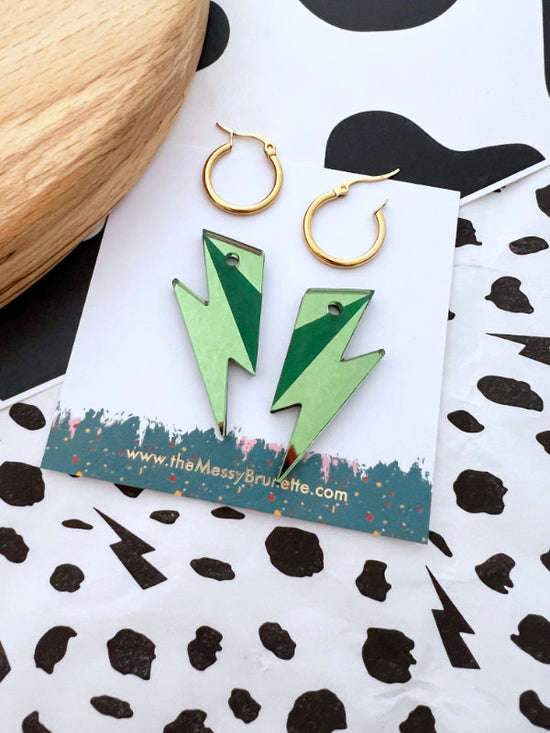 Green Bolt Hoop Earrings