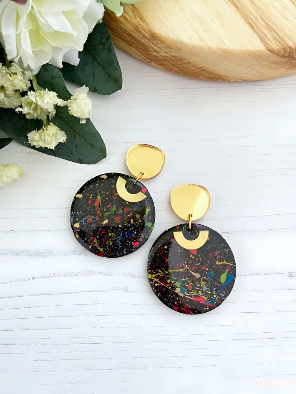 Black Splatter Dangle Earrings