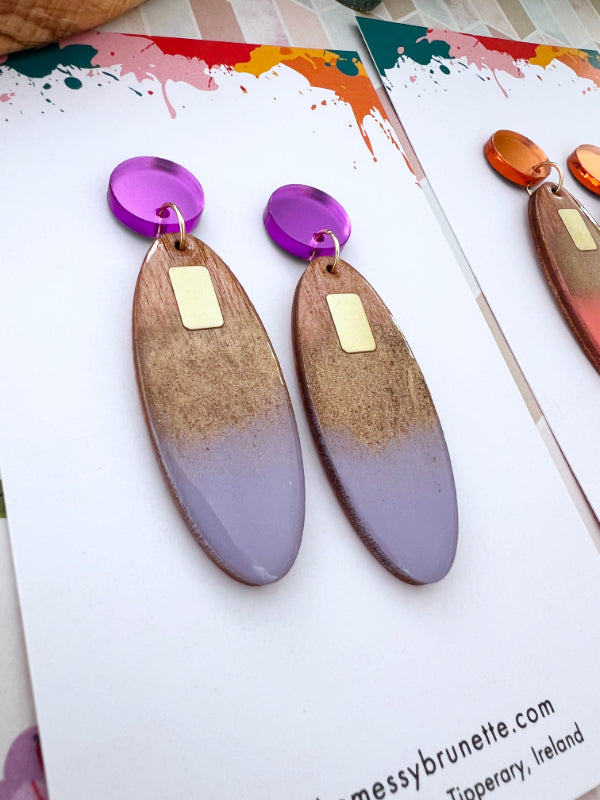 Long Oval Drop Candy Earrings in Coral and Lavender