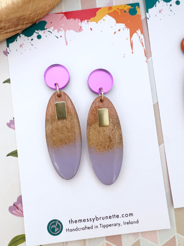 Long Oval Drop Candy Earrings in Coral and Lavender