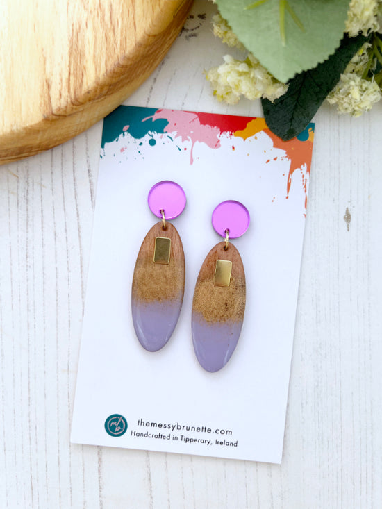 Long Oval Drop Candy Earrings in Coral and Lavender