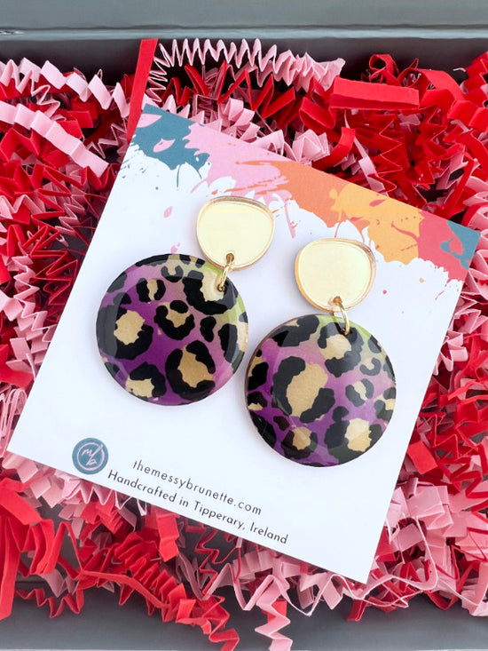 Earring Gift Set | Leopard Print Discs and Lightening Bolt Hoop Earrings