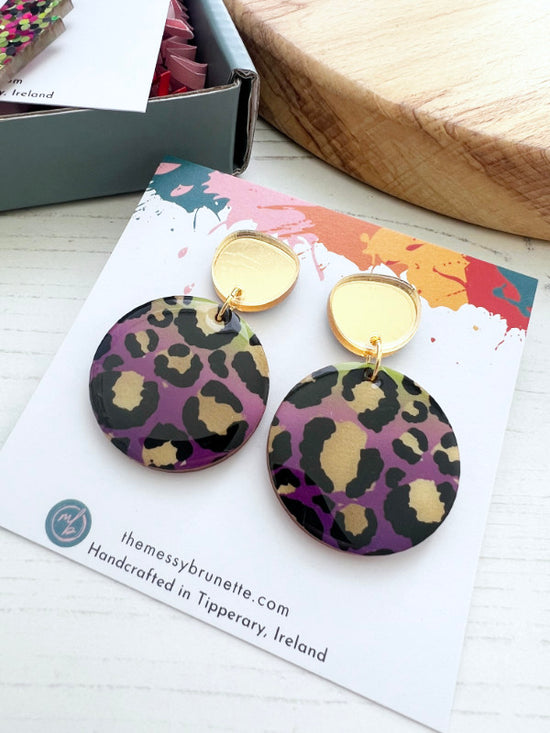 Earring Gift Set | Leopard Print Discs and Lightening Bolt Hoop Earrings