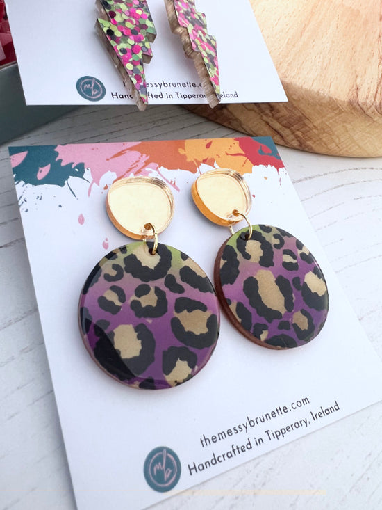 Earring Gift Set | Leopard Print Discs and Lightening Bolt Hoop Earrings