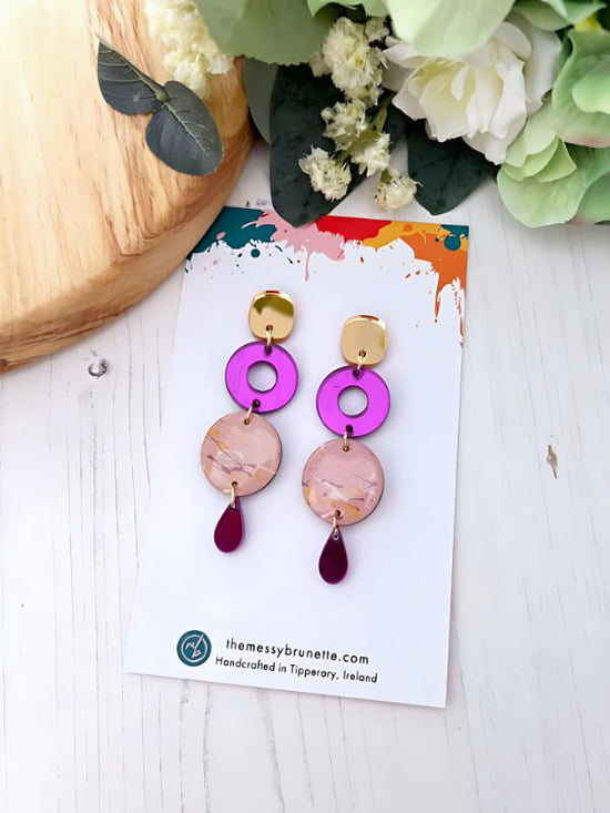 Long Circle Drop Earrings in 4 Colourways