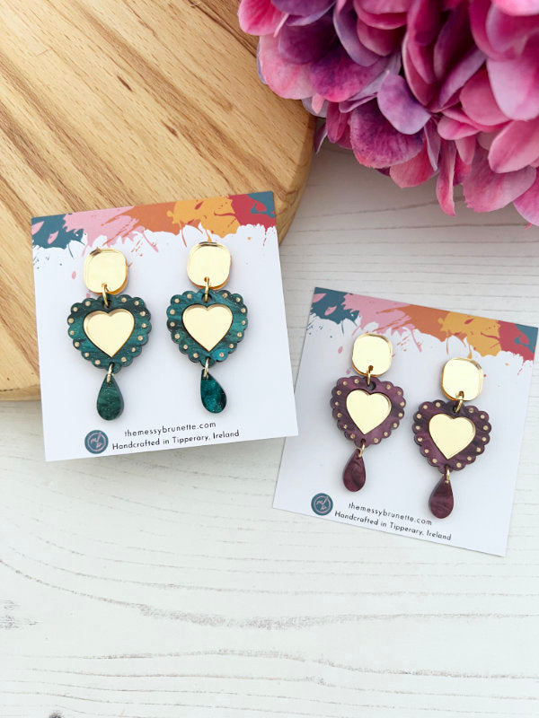 Heart Drop Earrings in 2 Styles