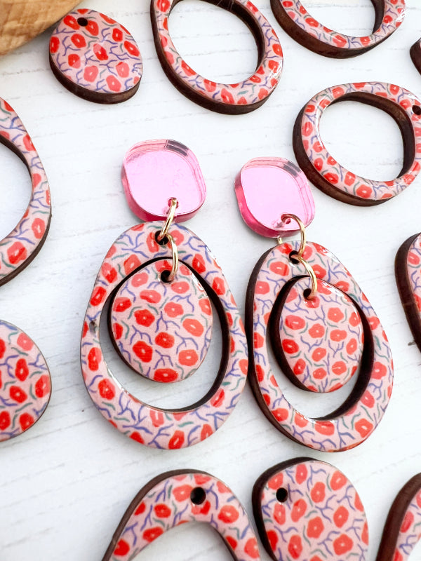 Red and Pink Layered Circle Flower Earrings