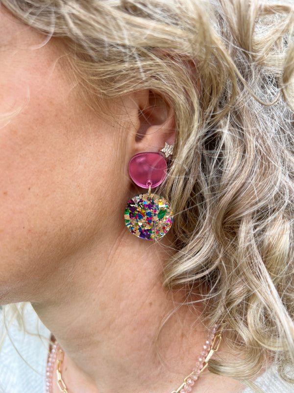 Disco Glitz Earrings Earrings Gold Shards + Pink Studs The Messy Brunette