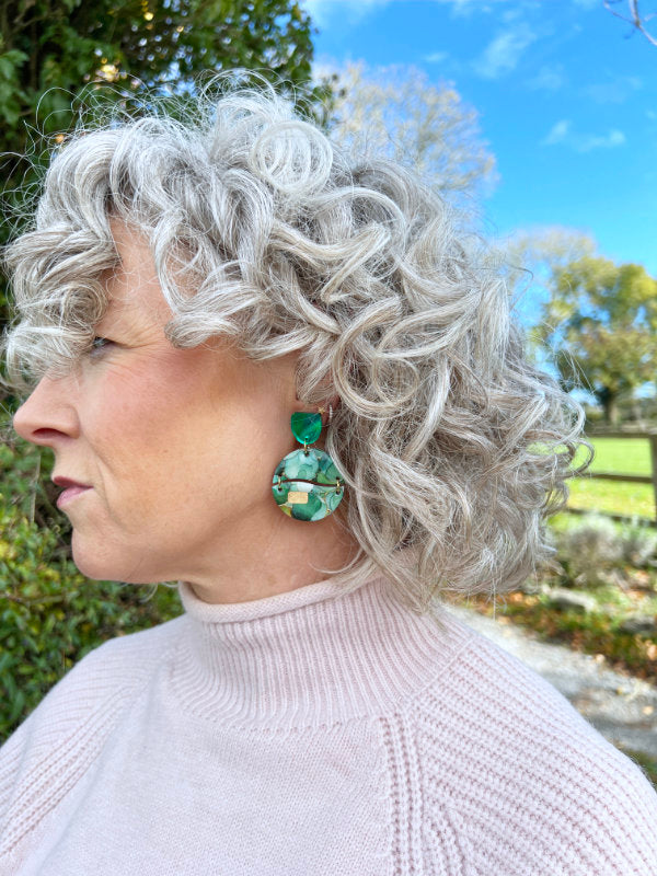 Alcohol Ink Earrings in Green and Red Inks