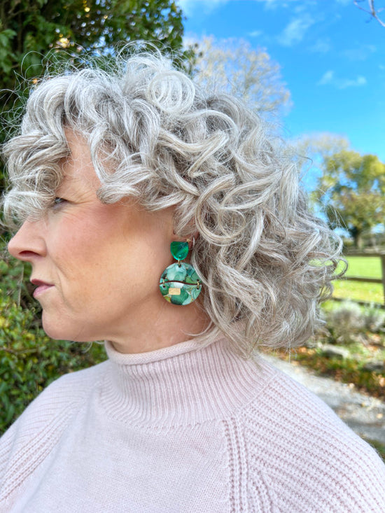 Alcohol Ink Earrings in Green and Red Inks
