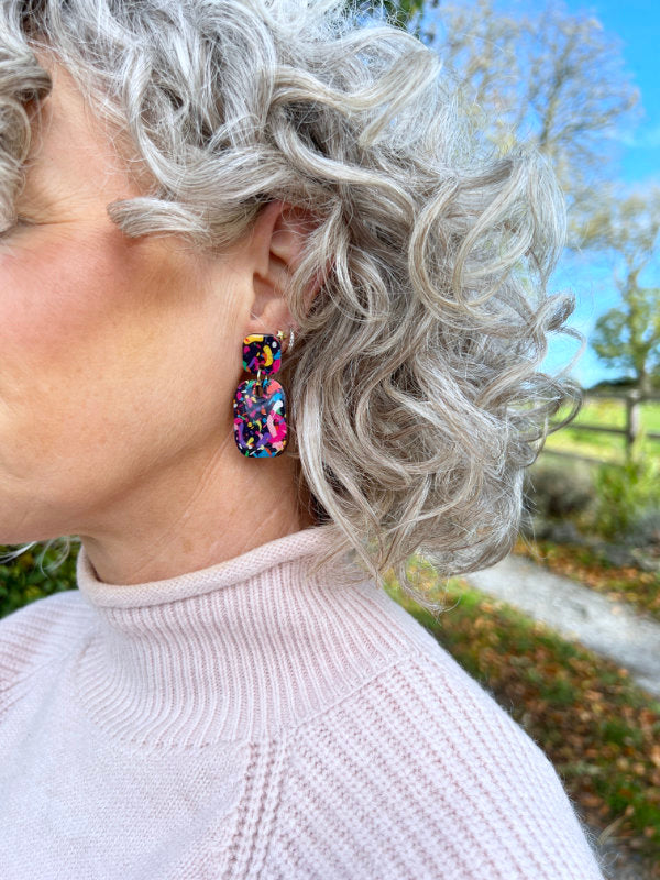 Multi Coloured Confetti Party Earrings in 2 Styles | Bars and Hearts