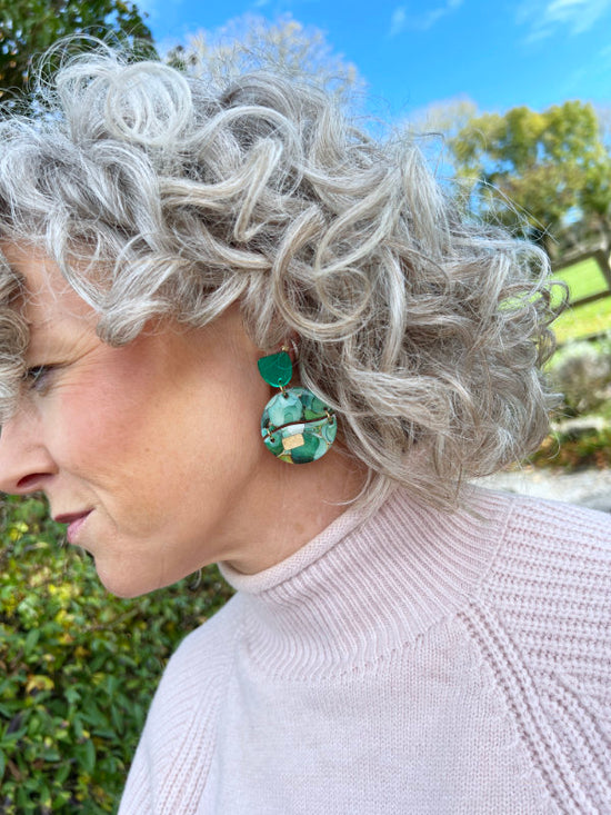 Alcohol Ink Earrings in Green and Red Inks