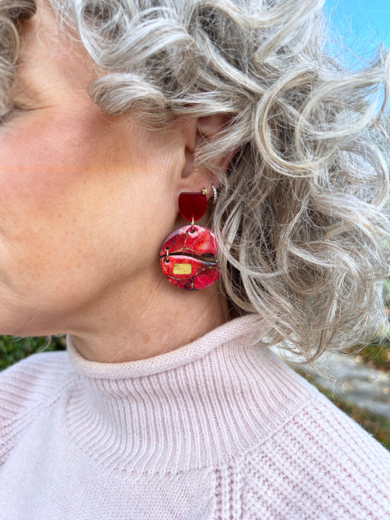 Alcohol Ink Earrings in Green and Red Inks