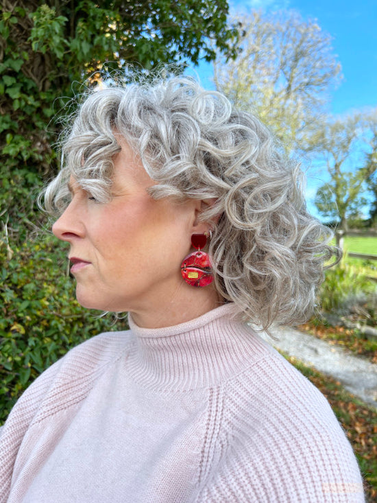 Alcohol Ink Earrings in Green and Red Inks