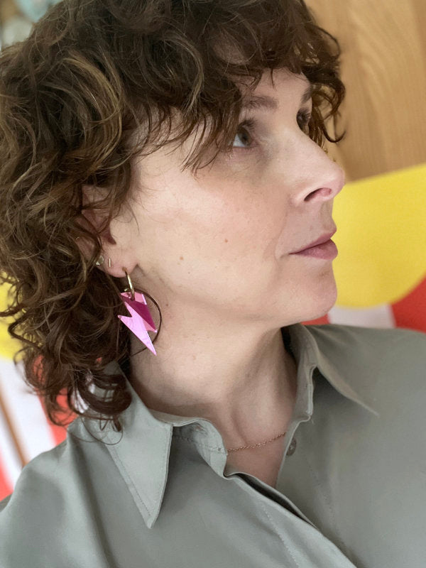 Pink Bolt Hoop Earrings