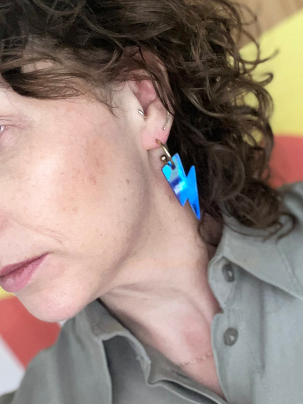 Royal Blue Bolt Hoops Earrings
