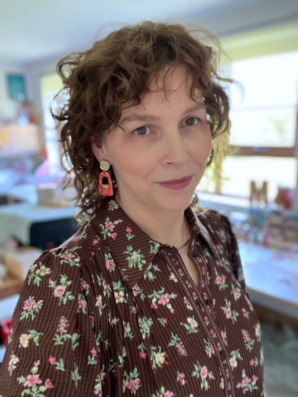 Pink and Orange Abstract Ink Earrings 