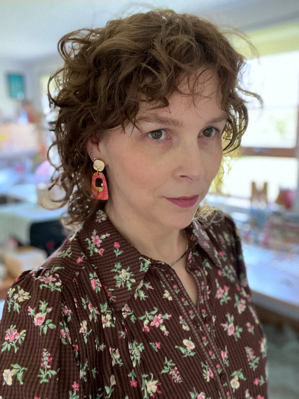 Pink and Orange Abstract Ink Earrings 