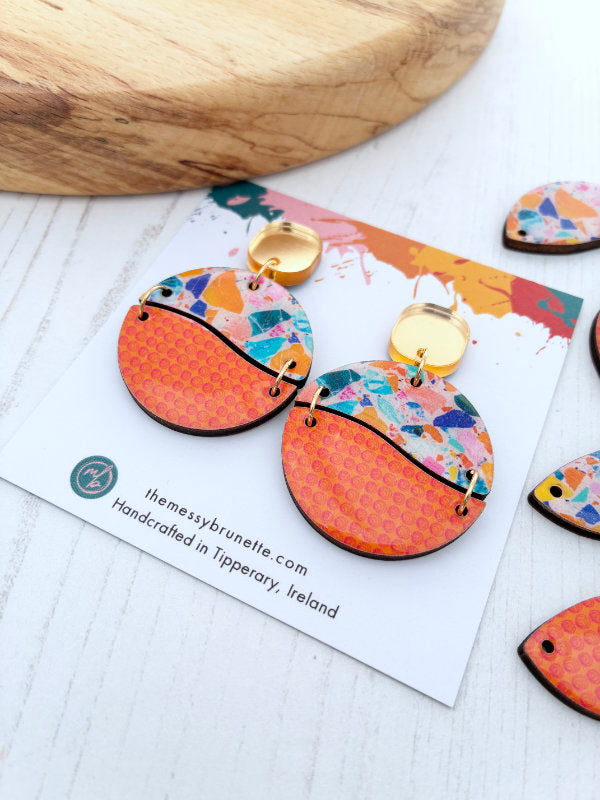 Mosaic Inspired Curved Circle Earrings