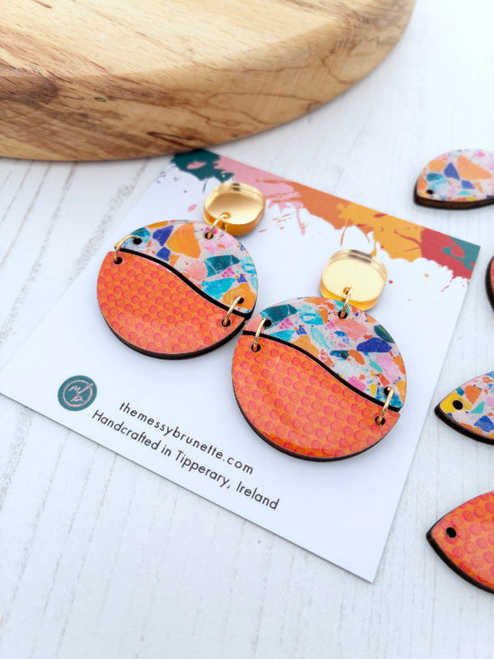 Mosaic Inspired Curved Circle Earrings