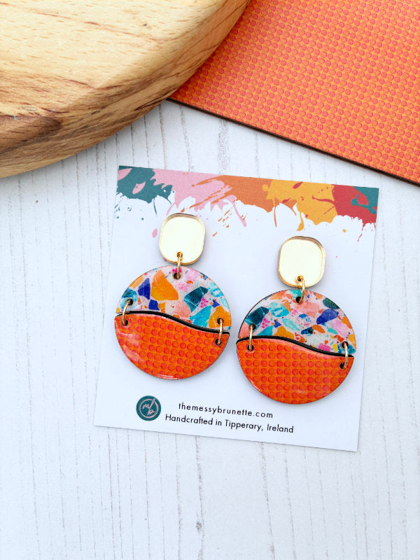 Mosaic Inspired Curved Circle Earrings