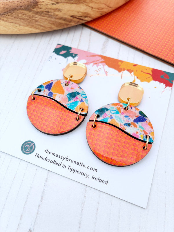 Mosaic Inspired Curved Circle Earrings