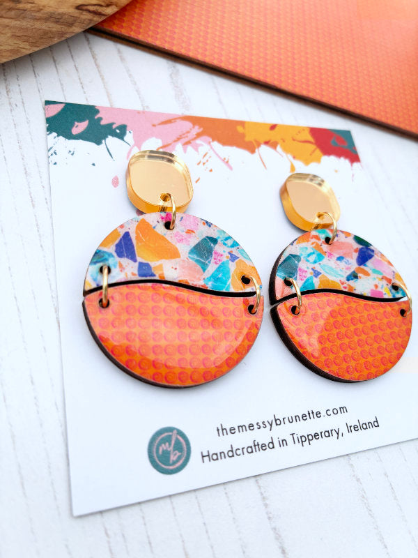 Mosaic Inspired Curved Circle Earrings