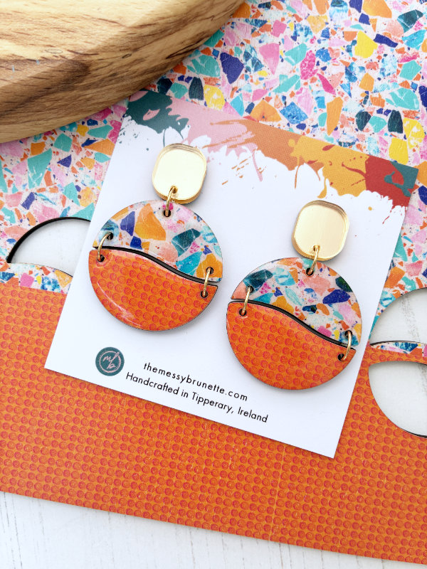 Mosaic Inspired Curved Circle Earrings
