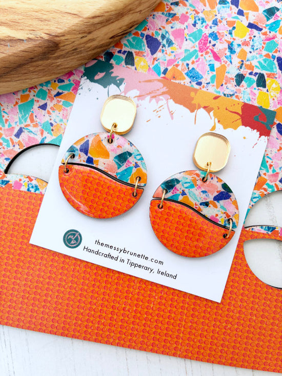 Mosaic Inspired Curved Circle Earrings