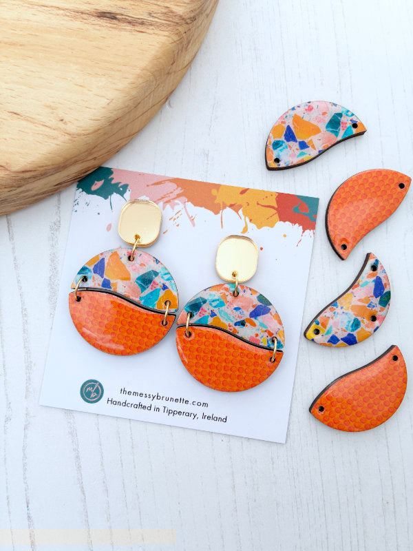 Mosaic Inspired Curved Circle Earrings