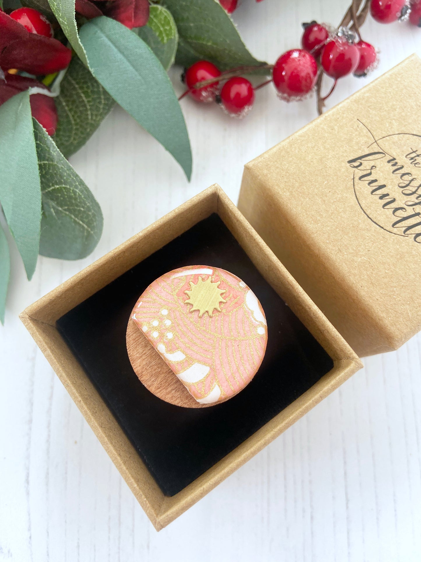 Large wood ring in a jewellery box