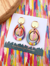 Double Circle Colourful Paint Stripe Earrings