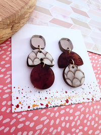 Mocha Brown Pebble Earring Drops on a branded 'The Messy Brunette' jewellery card on a colourful background