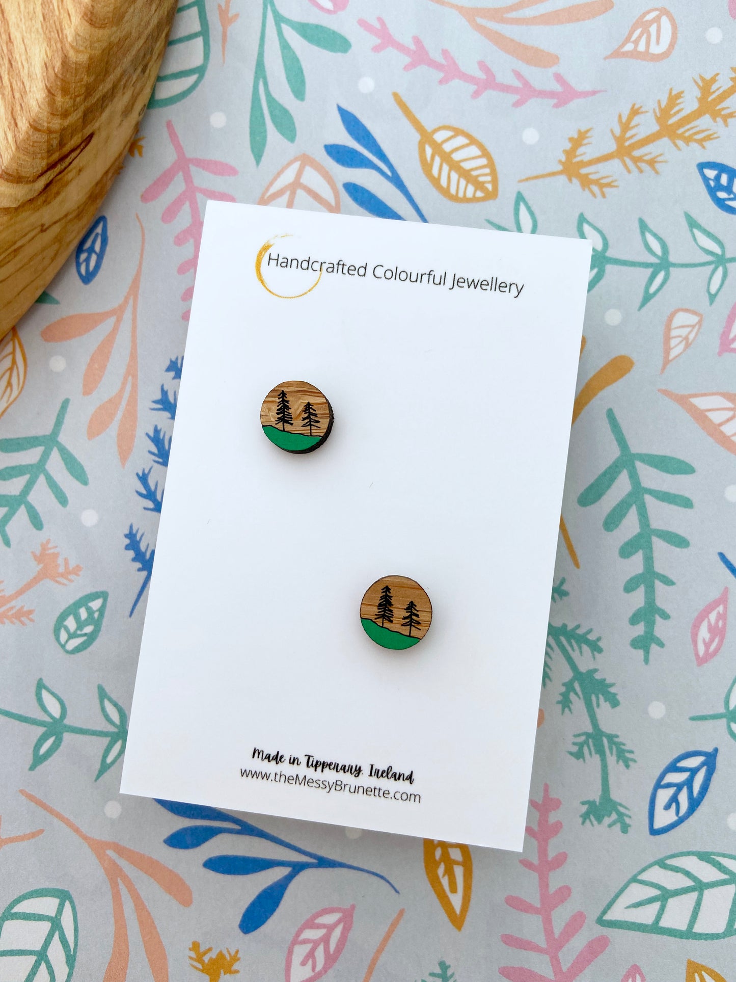 Bamboo forest stud small stud earrings on a branded 'The Messy Brunette' jewellery card